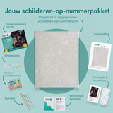 Inhoud van het schilderen-op-nummerpakket Spokenbad in de regen