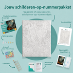 Inhoud van het schilderen-op-nummerpakket Spookuur in het maanlicht