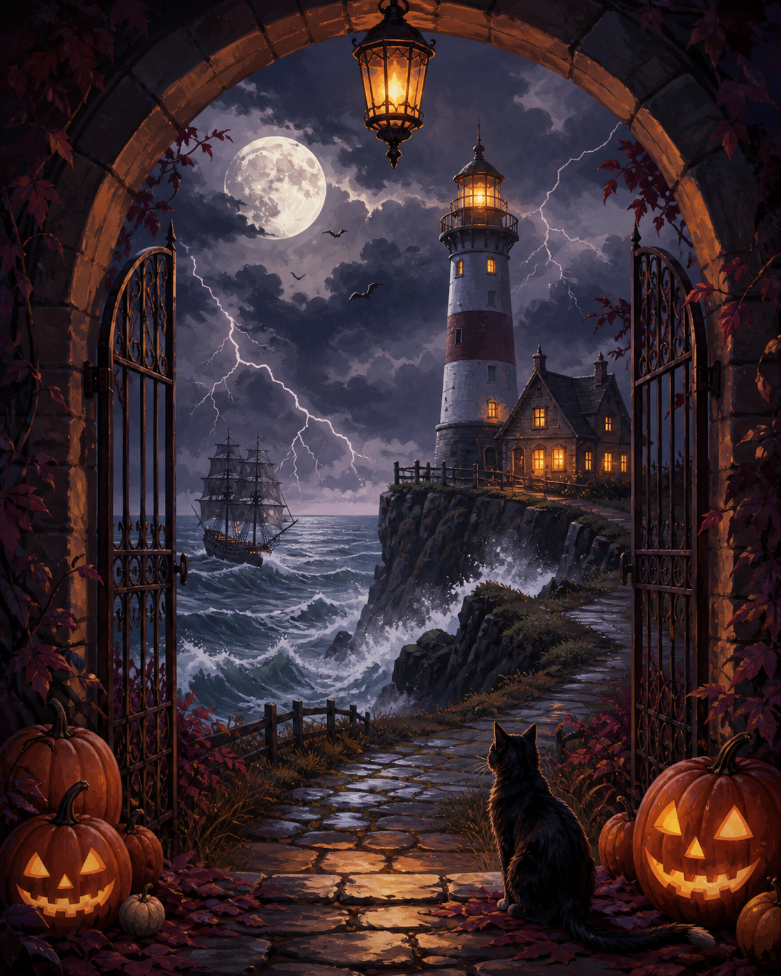 Schilderen op nummer Storm bij de spookvuurtoren – Halloween