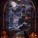 Schilderen op nummer Storm bij de spookvuurtoren – Halloween