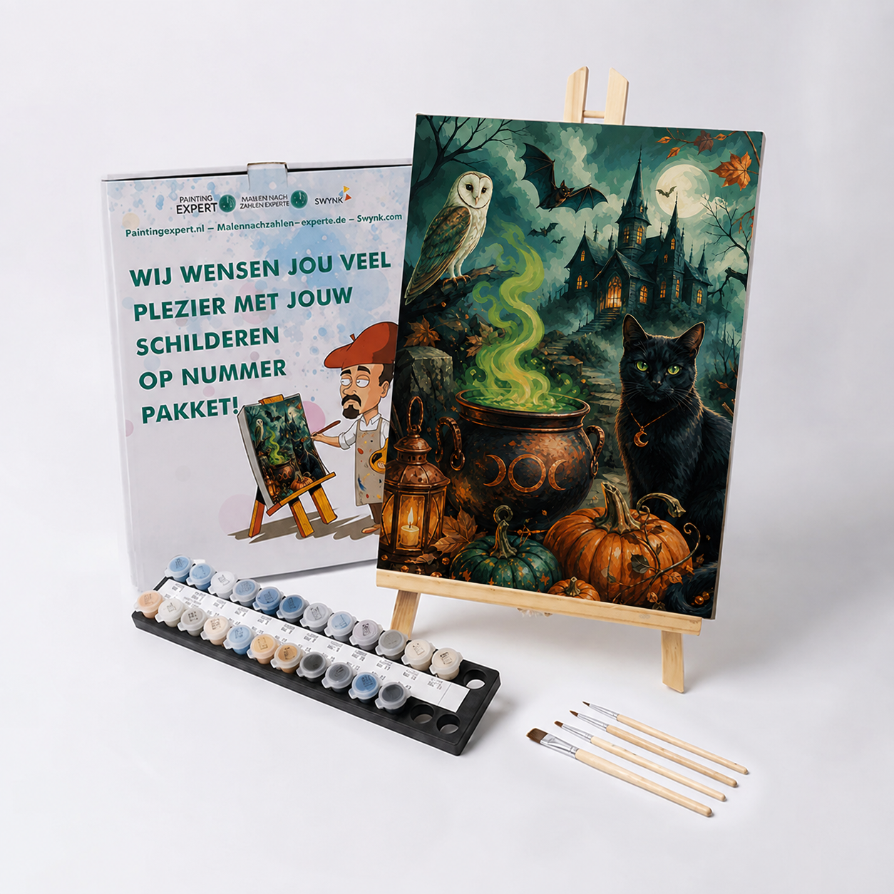 Schilderen op nummer Symbolen van de spooknacht met verf en penselen