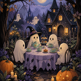 Schilderen op nummer Theetijd met kleine geesten – Halloween