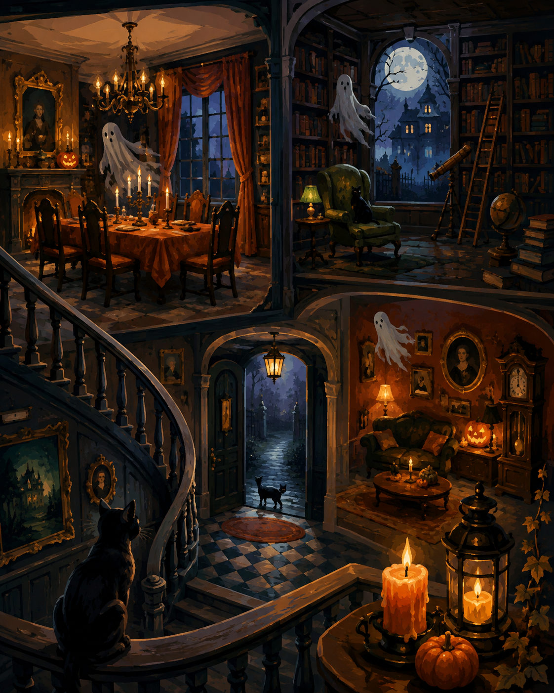 Schilderen op nummer Vier kamers vol spoken – Halloween