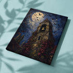 Afgewerkt canvas Vleermuizen boven de klokkentoren op stof