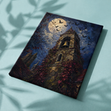 Afgewerkt canvas Vleermuizen boven de klokkentoren op stof