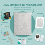 Inhoud van het schilderen-op-nummerpakket Voorbij de pompoenmaan