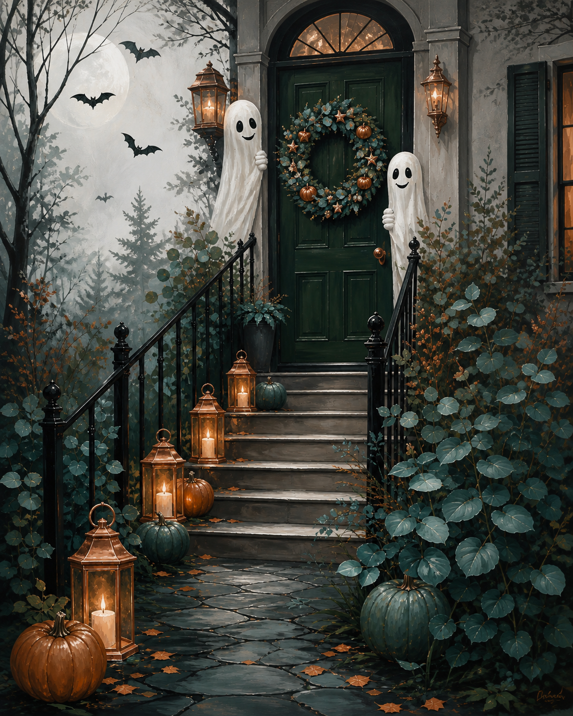 Schilderen op nummer Vrolijke spoken bij de voordeur – Halloween