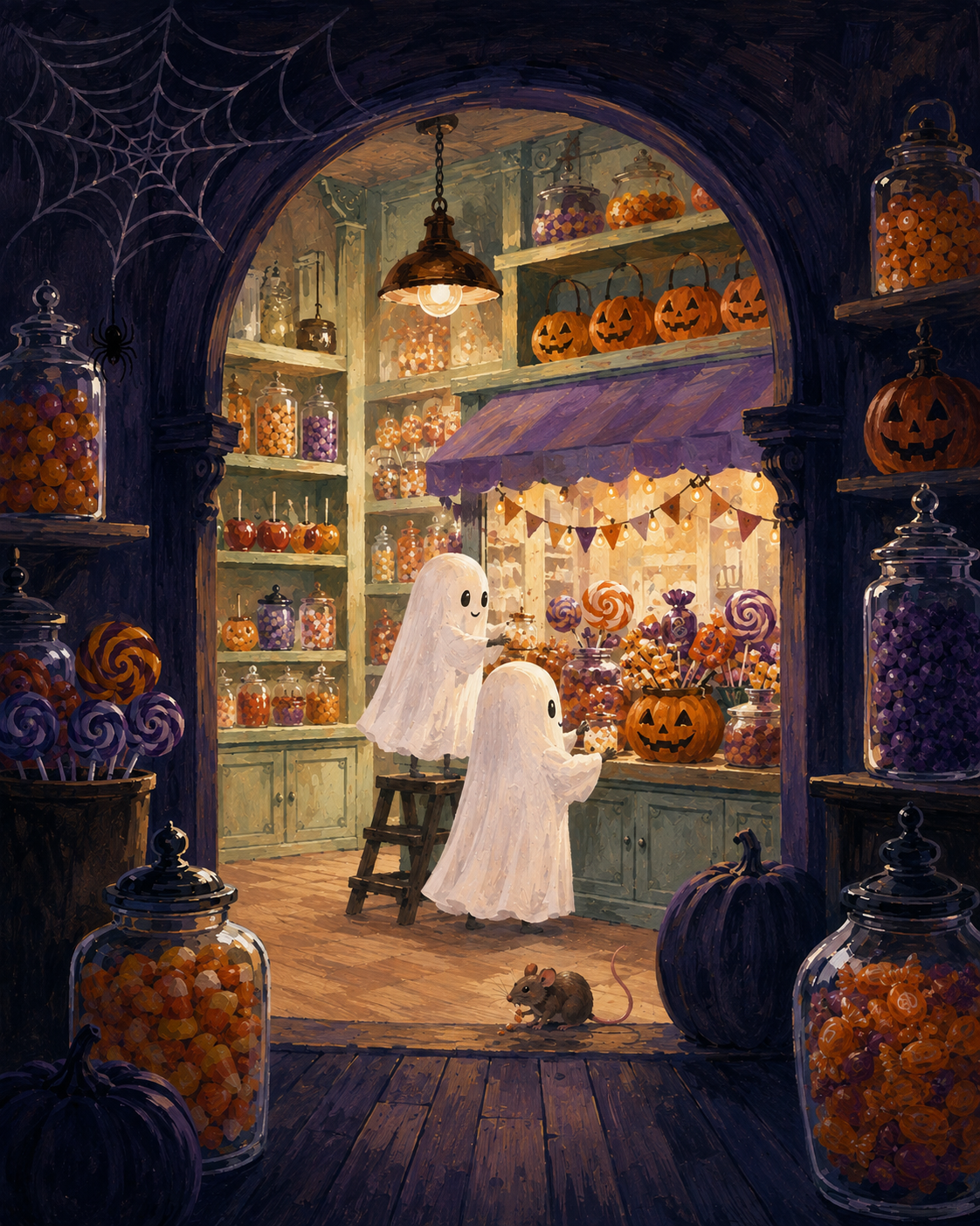 Schilderen op nummer Zoete spoken in de snoepwinkel – Halloween