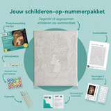 Inhoud van het schilderen-op-nummerpakket Zoete spoken in de snoepwinkel